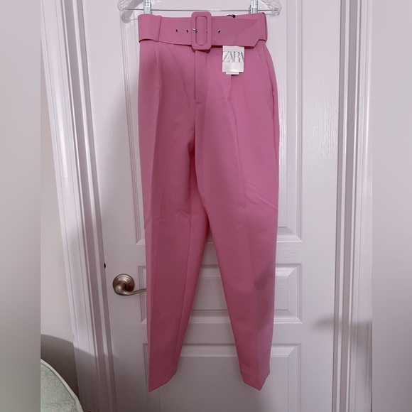 NWT ZARA pink high waisted ankle pants slacks with belt XS - Picture 3 of 7